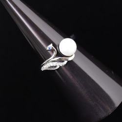 SV-925 白鳥(スワン)一華やかなリング ジルコニアとパール シルバー指輪#201005 4枚目の画像