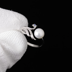 SV-925 白鳥(スワン)一華やかなリング ジルコニアとパール シルバー指輪#201005 5枚目の画像