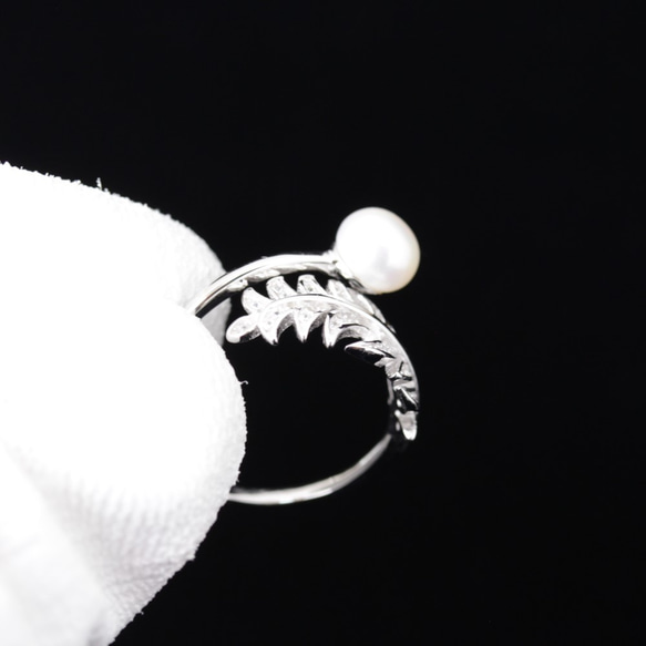 SV-925 [羽根]一華やかなリング ジルコニアとパール シルバー指輪#201006 9枚目の画像