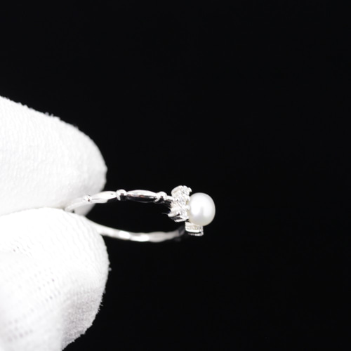 SV-925 一華やかなリング ジルコニアとパール シルバー指輪#201015