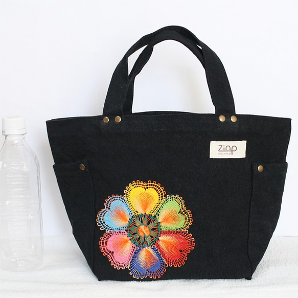 ニャンドゥティレースのトートバッグ 黒 LGTB-F17-MT 1枚目の画像