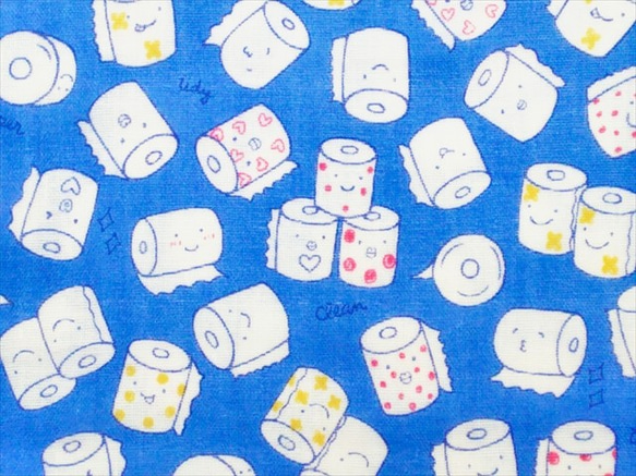 ガーゼ 生地 布【50×110cm】トイレットペーパー柄 可愛い ブルー 生地 