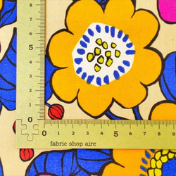 オックス 生地 布【50×110cm】大きな 花柄 レトロ イエロー 5枚目の画像