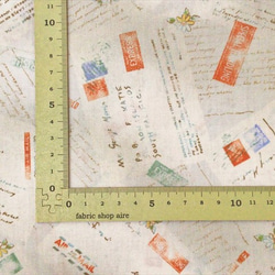 シーチング 生地 布【50×110cm】カントリー調 切手 手紙 ナチュラル グレー 5枚目の画像