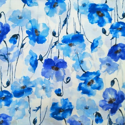 ローン 生地 布【50×110cm】綺麗 花柄 大人 水彩画風 青 ブルー ホワイト 1枚目の画像