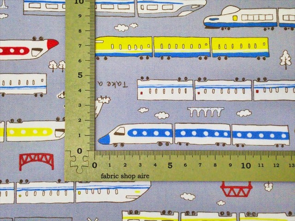 オックス 生地 布【50×110cm】新幹線 電車 乗り物 入園入学 グレー 5枚目の画像