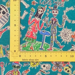 キャンバス 生地 布【50×110cm】 ガイコツ パーティ カラフル ビビッド グリーン 5枚目の画像