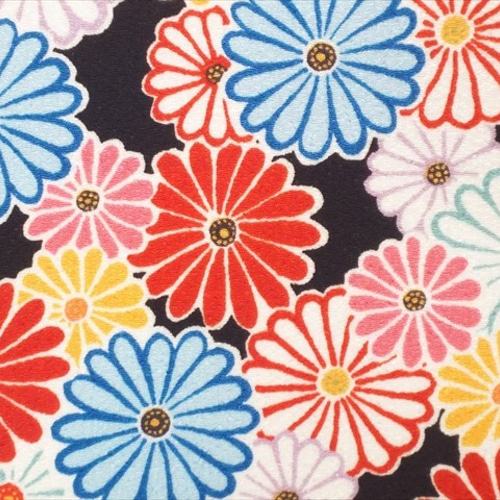 ちりめん生地 布【50×110cm】 花柄 和柄 菊 レトロ カラフル 黒 生地