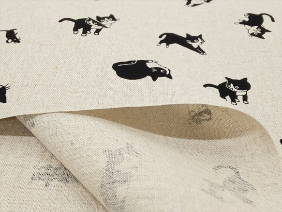 キャンバス 生地【50*110】ネコ 猫 ハチワレ 黒白 シンプル 可愛い 生成 4枚目の画像