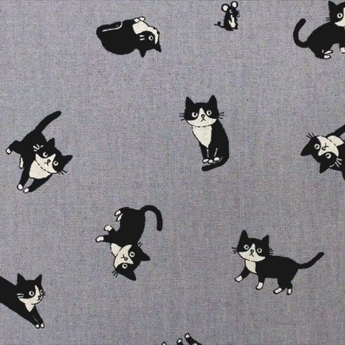 キャンバス 生地【50*110】 ねこ ネコ 猫 ハチワレ 黒白 シンプル