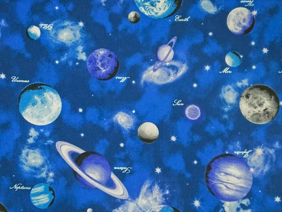 オックス生地 布【50×110cm】宇宙 惑星 星 地球 ネイビー 入園 ブルー