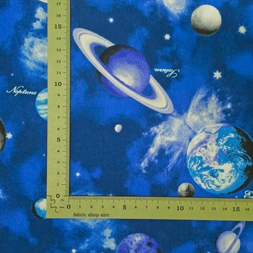 オックス生地 布【50×110cm】宇宙 惑星 星 地球 ネイビー 入園 ブルー