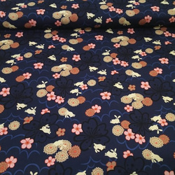 シーチング 生地 布【50×110cm】 和柄 和風 菊 桜 うさぎ かわいい コットン ネイビー 3枚目の画像