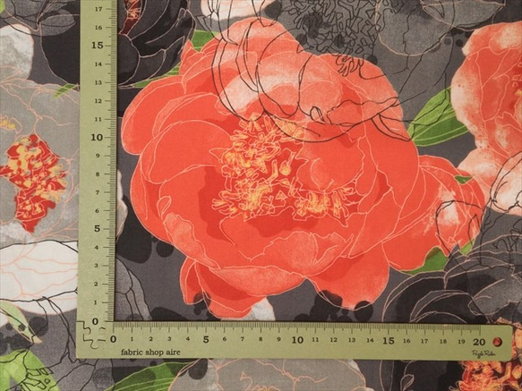 シーチング生地 布【50×110cm】 花柄 上品 大人 華やか moda グレー 赤 レッド 5枚目の画像