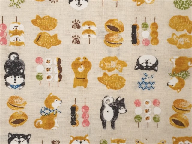 激レア柴犬、桃饅頭、杏仁豆腐、どら焼、和菓子パネル生地　ハンドメイド