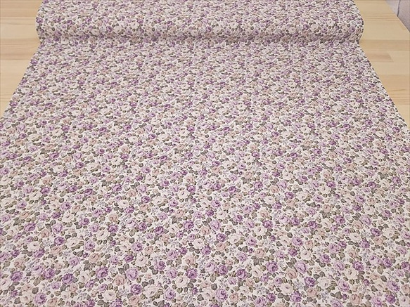 シーチング生地 布【50×110cm】小さな薔薇柄 小花 花柄 バラ ばら ローズ 上品 シック ラベンダー 3枚目の画像