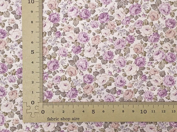 シーチング生地 布【50×110cm】小さな薔薇柄 小花 花柄 バラ ばら ローズ 上品 シック ラベンダー 5枚目の画像