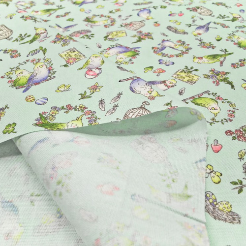 オックス 生地 布【50×110cm】インコとお花 セキセイインコ