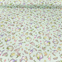 オックス 生地 布【50×110cm】インコとお花 セキセイインコ 鳥かご クローバー かわいい コットン ミント 5枚目の画像