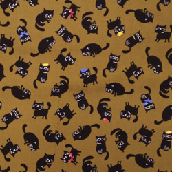 オックス 生地 布【50×110cm】猫柄 おしゃれな黒猫 ねこ ネコ 帽子 リボン 深いマスタード 2枚目の画像