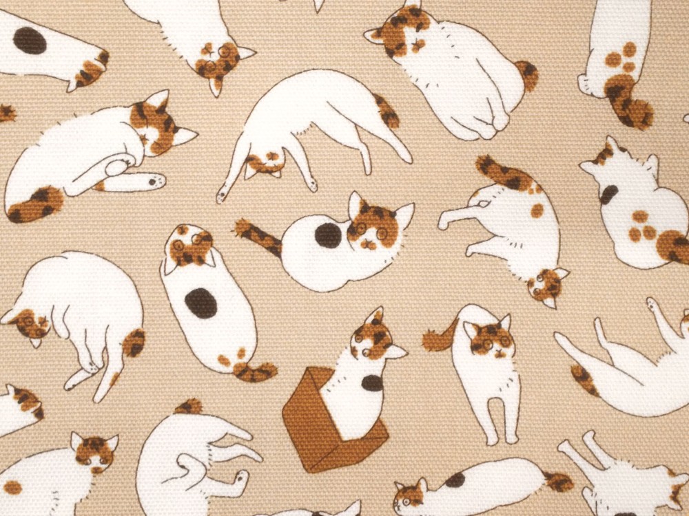 猫耳つき ファブリックトイレ 猫柄パネル生地 小物入れ 布かご お椀型