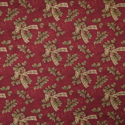 シーチング生地【50×110cm】 クリスマス ヒイラギ 柊 葉っぱ リボン moda fabrics 布 ワイン 赤 2枚目の画像