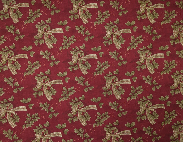 シーチング生地【50×110cm】 クリスマス ヒイラギ 柊 葉っぱ リボン moda fabrics 布 ワイン 赤 2枚目の画像