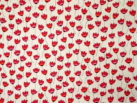 綿 レーヨン 混紡生地【50×110cm】 花柄 花 わた毛 植物 おしゃれ シンプル 生地 布 生成 赤 レッド 2枚目の画像
