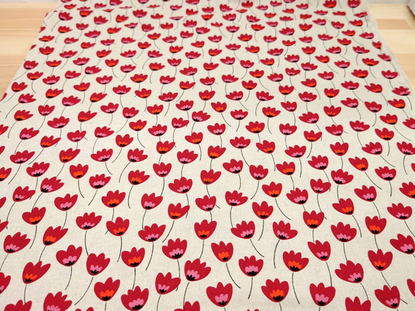 綿 レーヨン 混紡生地【50×110cm】 花柄 花 わた毛 植物 おしゃれ シンプル 生地 布 生成 赤 レッド 3枚目の画像