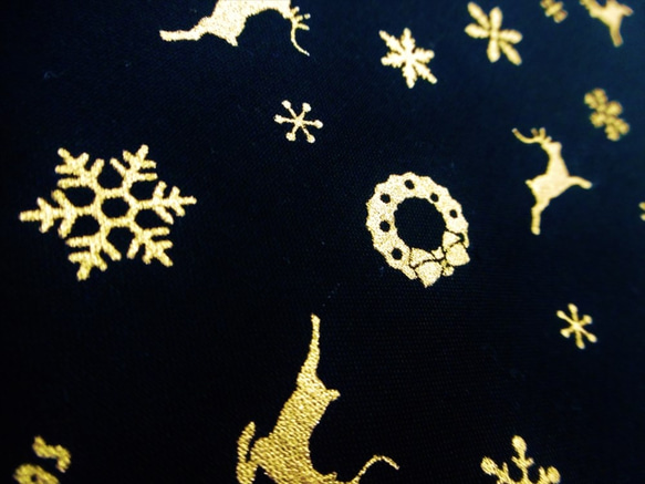 シーチング 生地 布【50×110cm】クリスマス 小さい柄 トナカイ ラメ ブラック 3枚目の画像