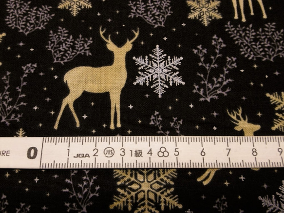 シーチング 生地 布【50×110cm】クリスマス トナカイ 雪の結晶 ブラック 5枚目の画像