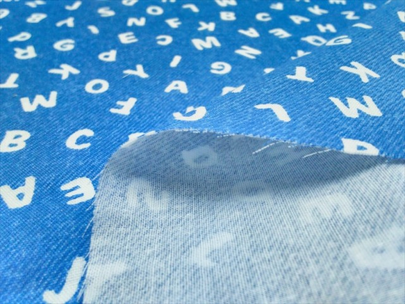 Wガーゼ生地【50*110】アルファベット 英字 デニム風 ブルー 3枚目の画像