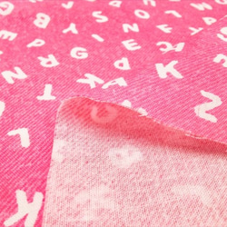 Wガーゼ生地【50*110】アルファベット 英字 デニム風 ピンク 3枚目の画像