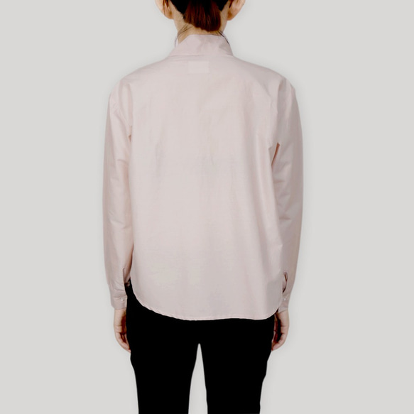 粉色棉質領綁結襯衫 第5張的照片