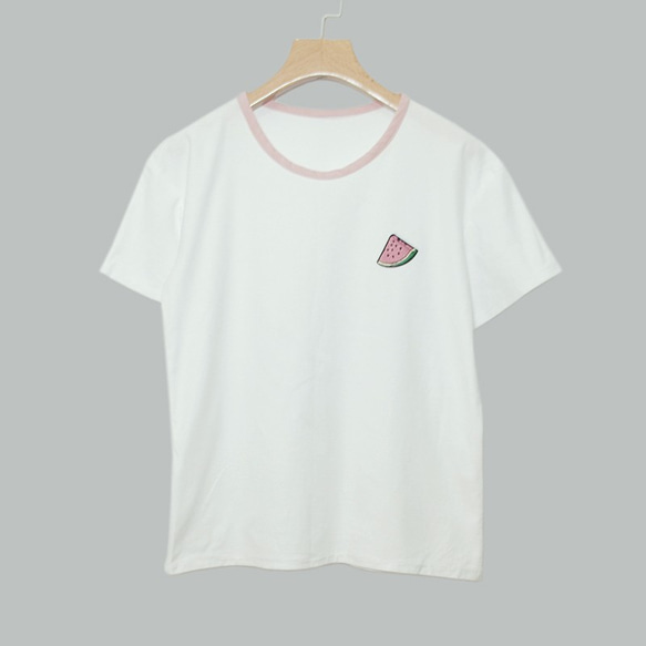 【週年慶滿額禮】小西瓜領圍拼色棉質T-Shirt 第5張的照片