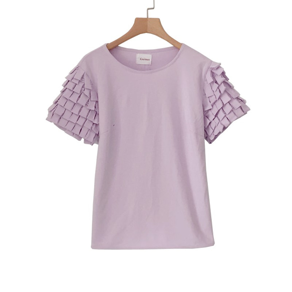 淡紫色圈圈袖棉質T-Shirt 第6張的照片