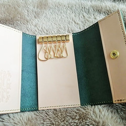 革の宝石ルガト(緑)とサドルレザーのキーケース(希少な絶版アミエット使用) 5枚目の画像