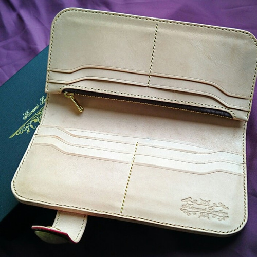 蝶をあしらったルガトとサドルレザーのロングウォレット 長財布 kiwami