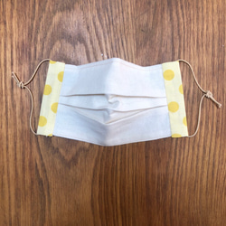 【再販】即納★夏も涼しい伊勢木綿 生成り布マスク 黄色 水玉 大きめサイズ 2枚目の画像