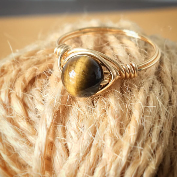 タイガーアイの一粒ワイヤーリング 指輪・リング HANA CRAFT WORKS
