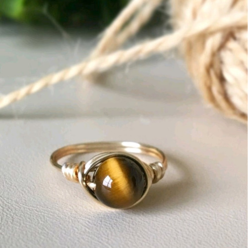 ピンキーリング】タイガーアイの一粒ワイヤーリング 指輪・リング HANA