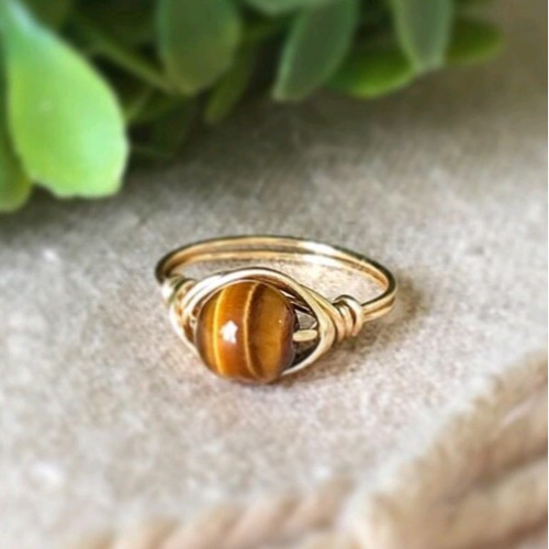 ピンキーリング】タイガーアイの一粒ワイヤーリング 指輪・リング HANA