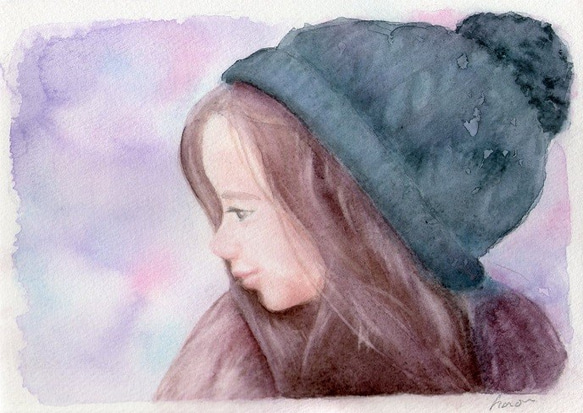 原画　ニット帽の女の子　 1枚目の画像