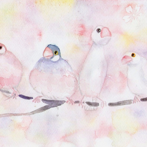 文鳥～水彩画 絵画 KASEN 通販｜Creema(クリーマ) 3387529