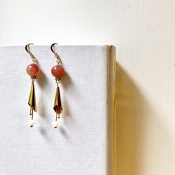 天然石-[紅莓]銅耳環/耳夾 第2張的照片