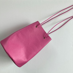 レザー巾着bag  chocotto ショートサイズ　トップピンク　限定カラー 1枚目の画像