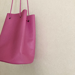 レザー巾着bag  chocotto ショートサイズ　トップピンク　限定カラー 4枚目の画像