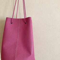 レザー巾着bag  chocotto ショートサイズ　トップピンク　限定カラー 5枚目の画像