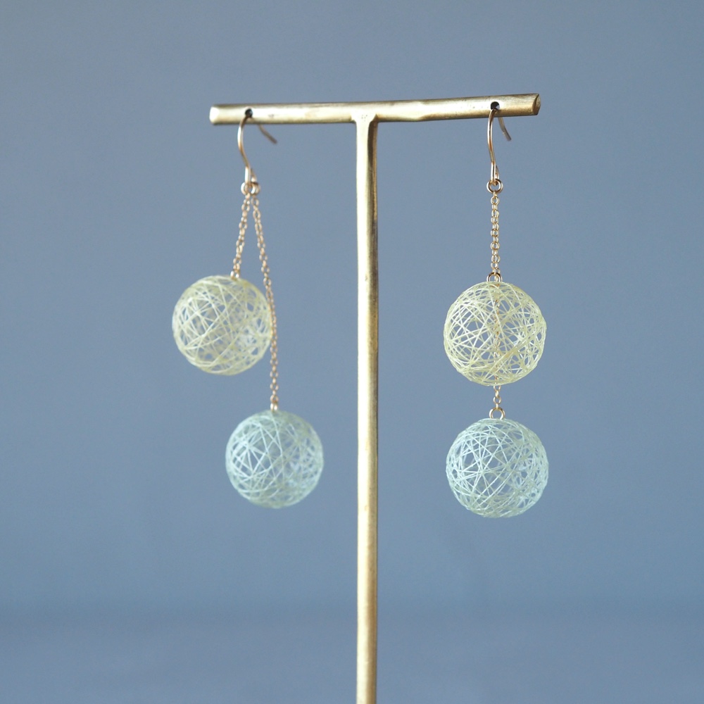 [期間限定]K14gf 春色ロングピアス イエロー×ミントグリーン(チタン・樹脂OK)