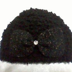 温たかヤーン・モヘアの黒いリボンの帽子（黒）H様オーダー品 2枚目の画像